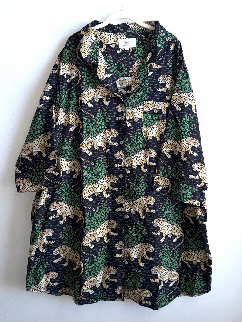 Print Fresh Plus 4X Bagheera Leopard Sleep Shirt Long Sleeve Cotton Floral